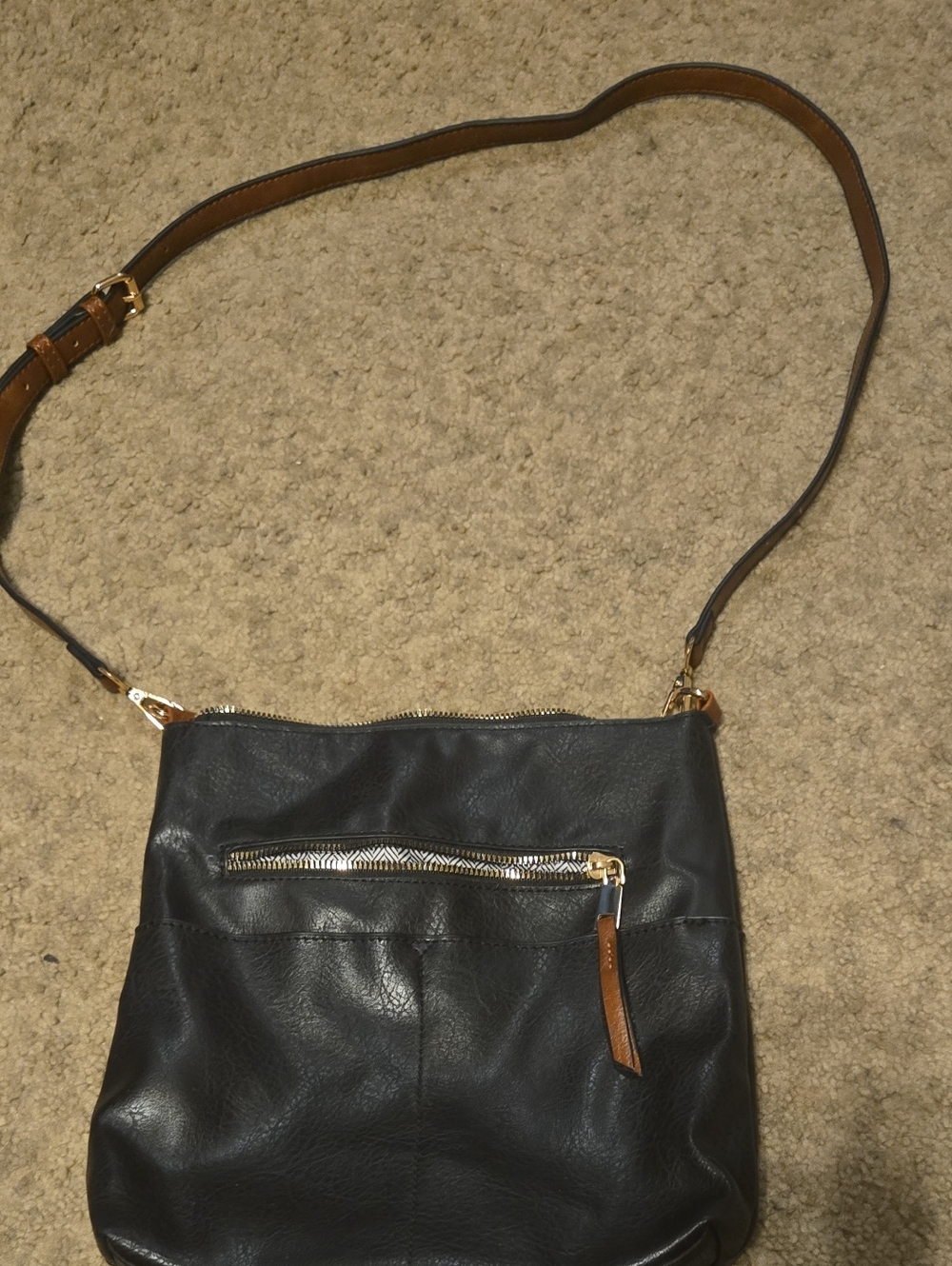 Classic Black Leather Crossbody Bag with Gold Hardware